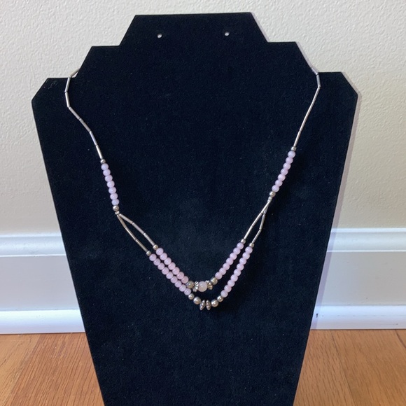 Vintage Rose Quartz and Silver Multi Strand Necklace Delicate and Feminine - Picture 2 of 6